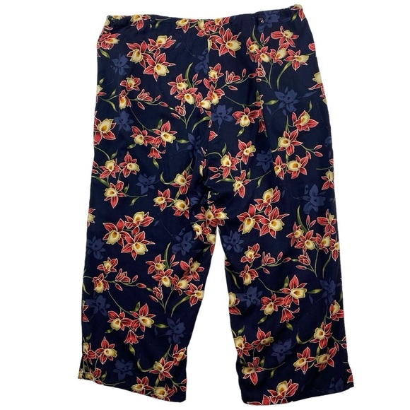 Island Traders Large Capri Blue Tropical Floral Wide Leg Rayon Lounge Pants - Picture 5 of 12